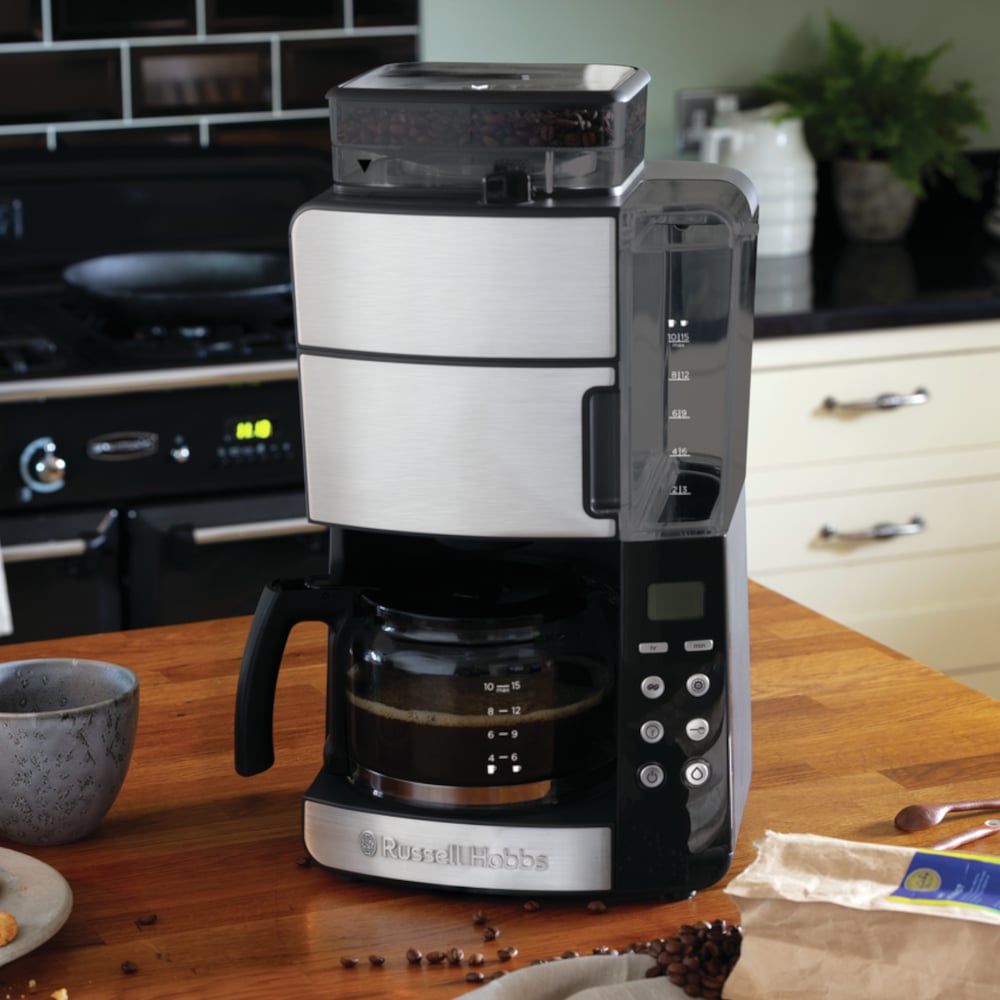 RUSSELL HOBBS Grind And Brew Coffee Machine 1000 W šedý elektrický